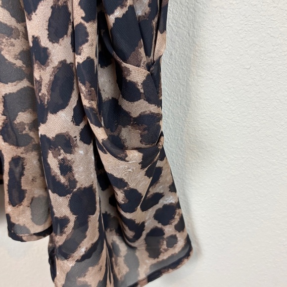 Heimish Black/Brown Leopard Sheer Kimono Cardigan w/ Pleated Shoulder Seams - Picture 5 of 8